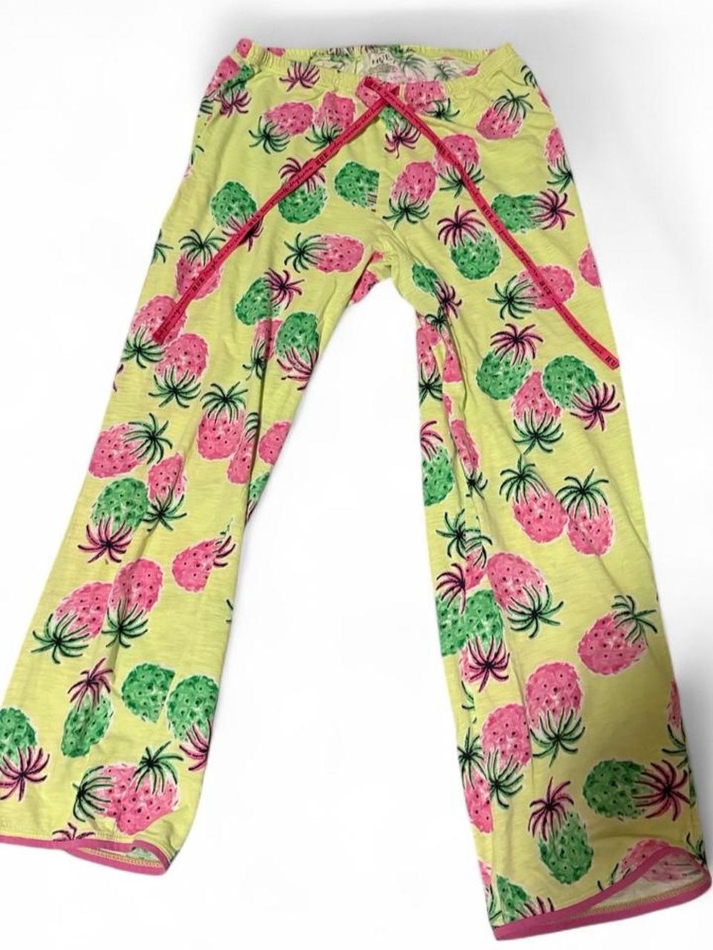 HUE Yellow Pineapple-Print Woman’s Pajama Pants with Pink Trim